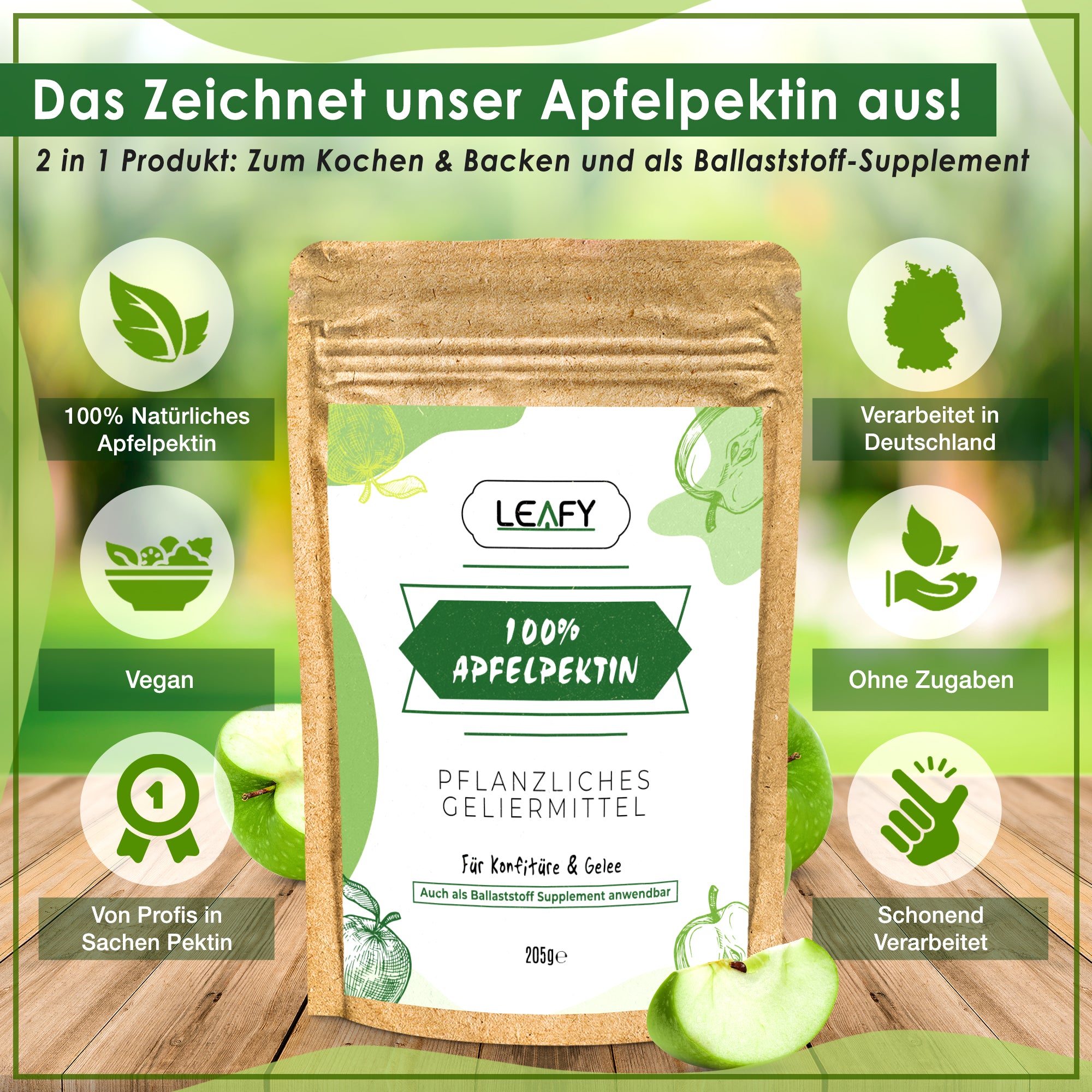 100% Apfelpektin | 205g | Als Geliermittel | Für Darmkuren | Zur Gewichtsreduktion